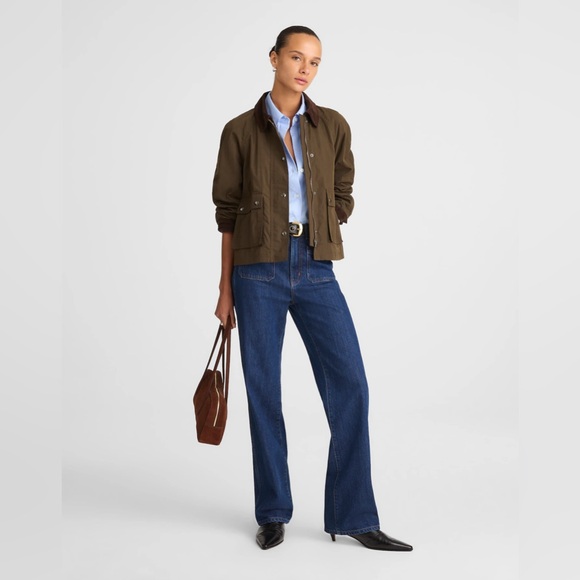 NWT Madewell Waxed Zip-Front Jacket in Trench Green, Corduroy Collar, NW759, M - Picture 2 of 16